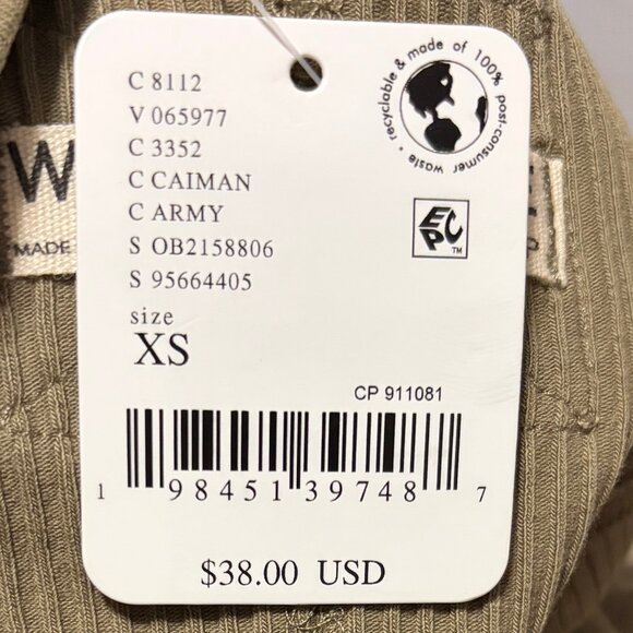 Free People Mia Ribbed Tank Top Women’s XS Khaki Olive Green Square Neck NWT - Picture 6 of 8